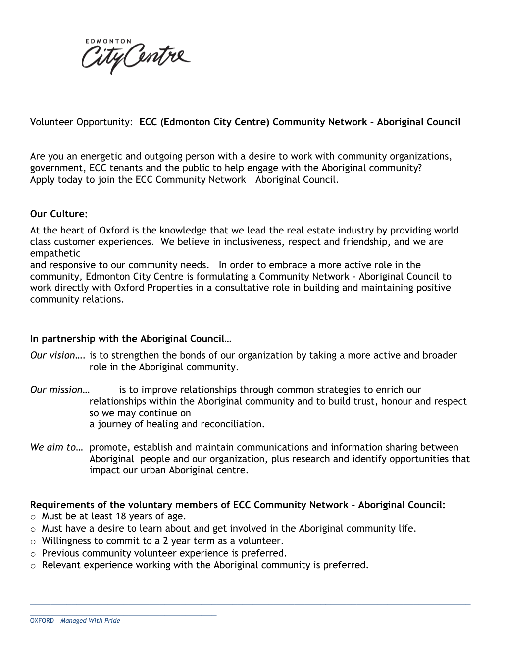 Volunteer Opportunity: ECC (Edmonton City Centre) Community Network Aboriginal Council