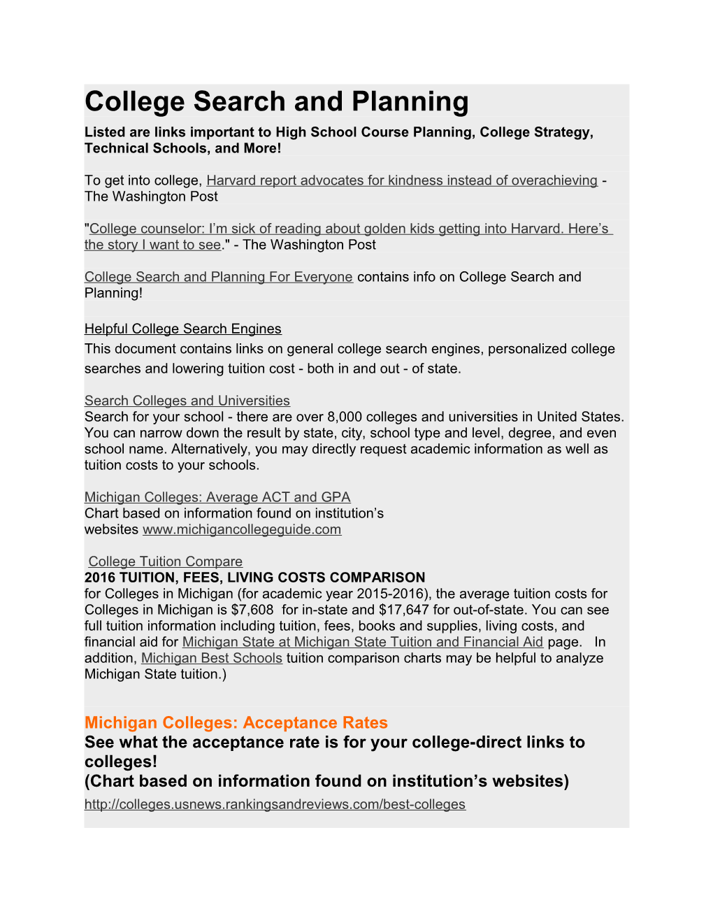 College Search and Planning
