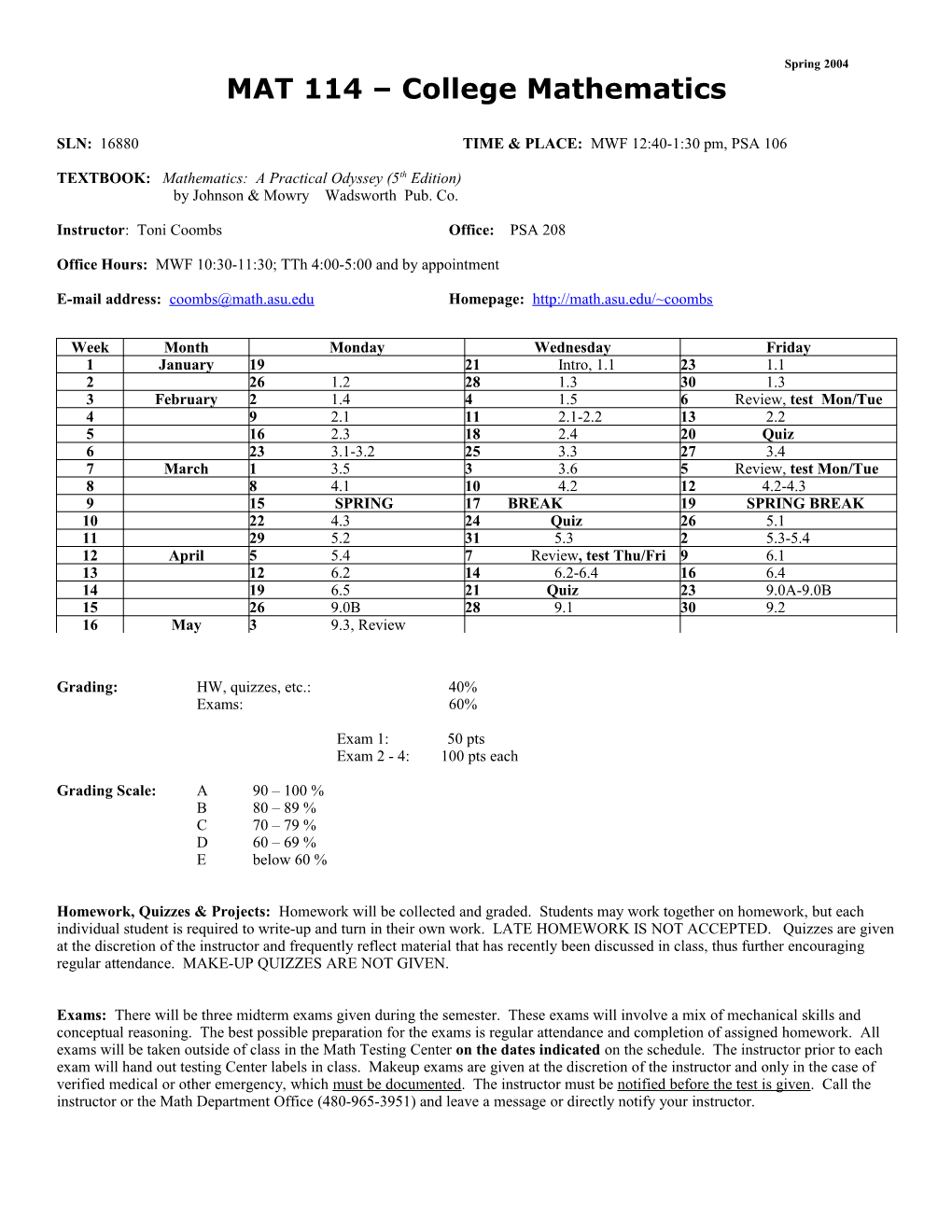 MAT 114 College Mathematics