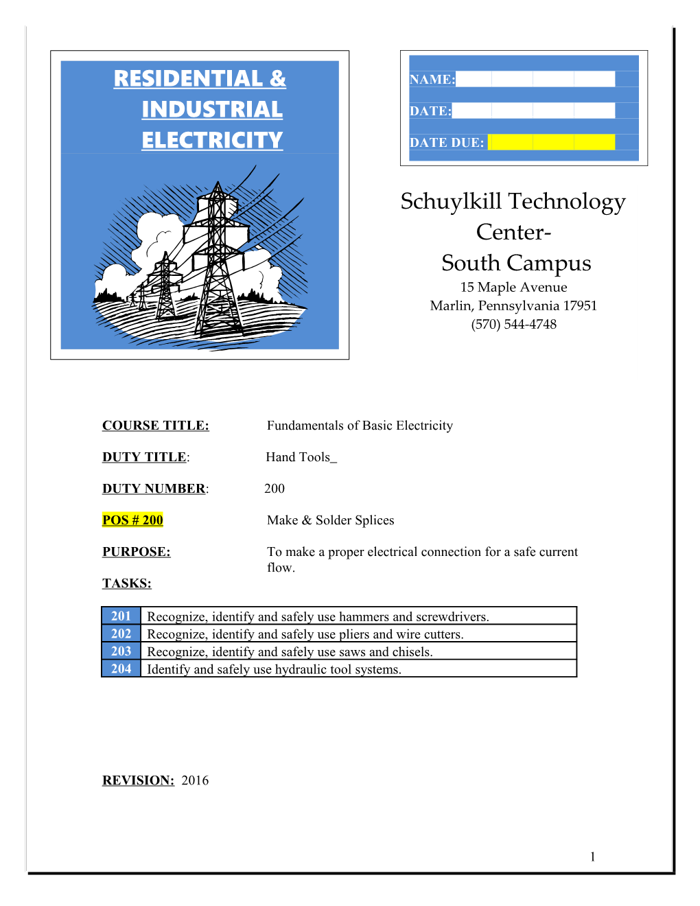 COURSE TITLE:Fundamentals of Basic Electricity