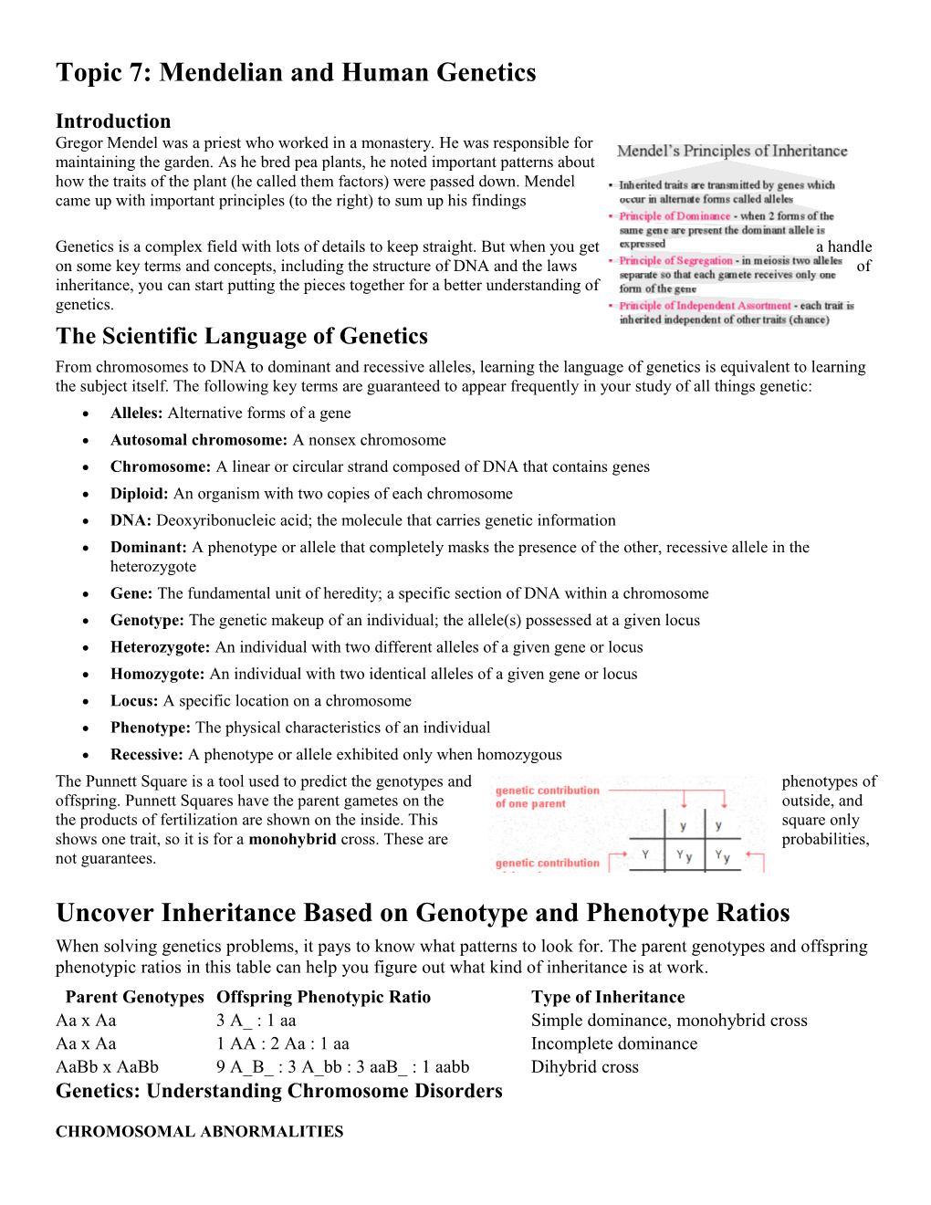 Topic 7: Mendelian and Human Genetics