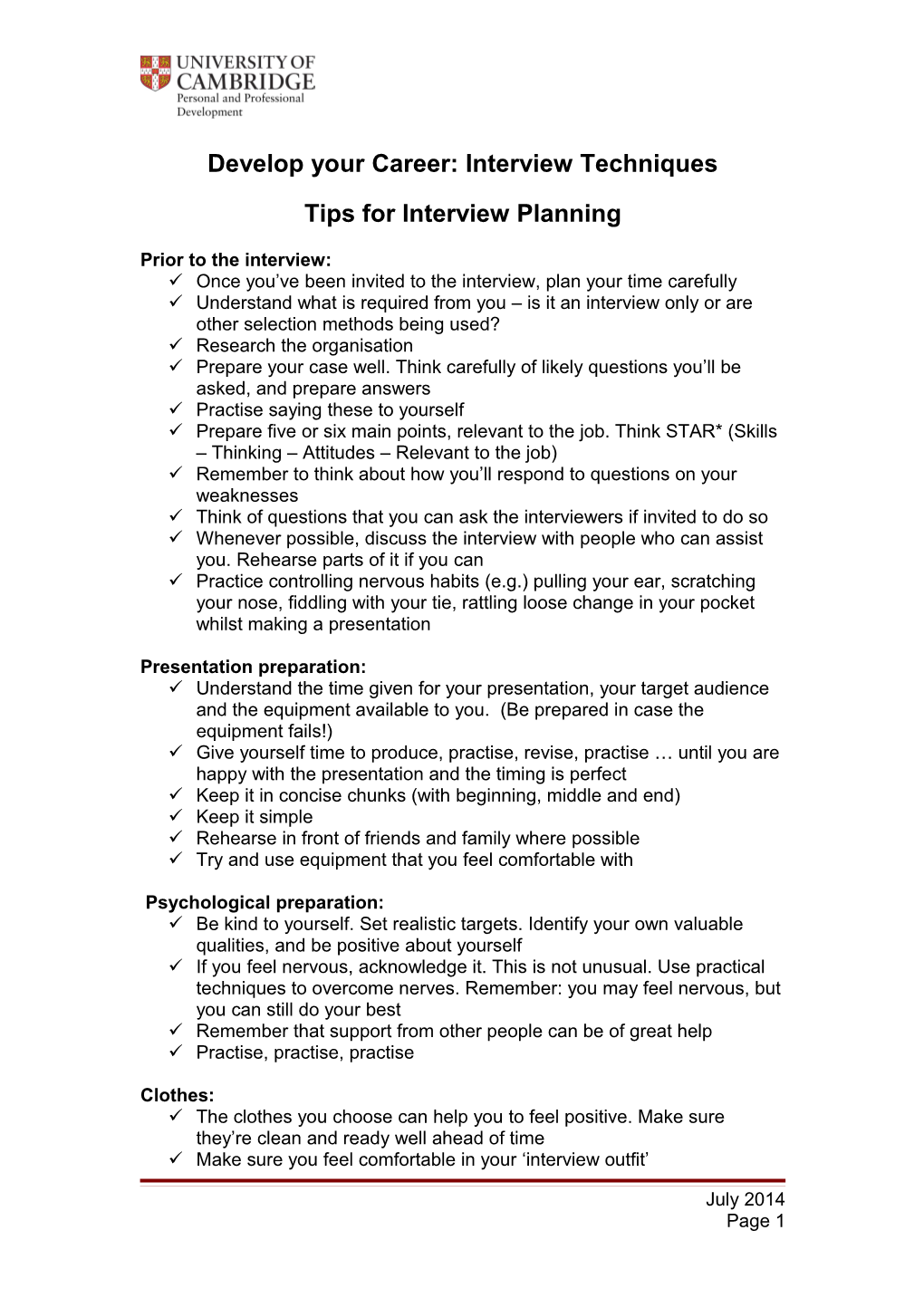 Tips and Hints for Interview Planning