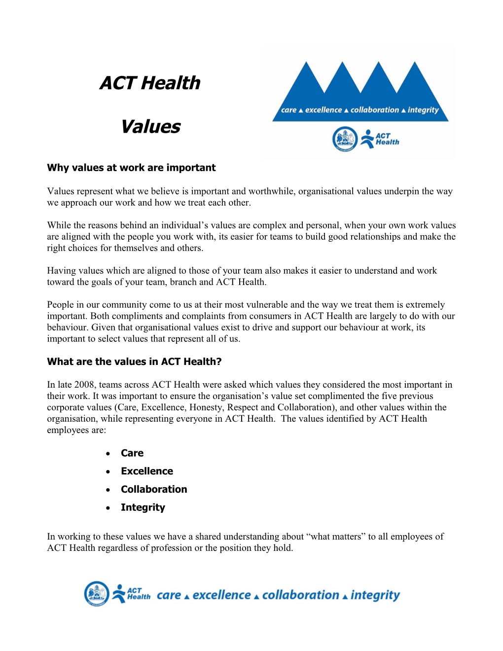 ACT Health Values