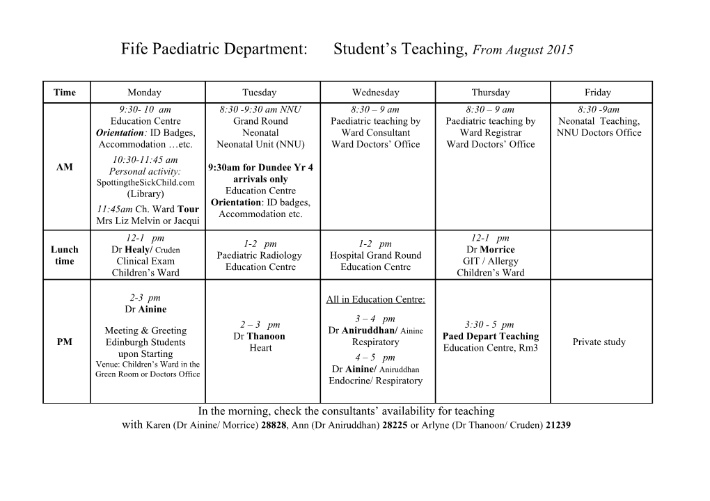 Timetable for UGMS Teaching