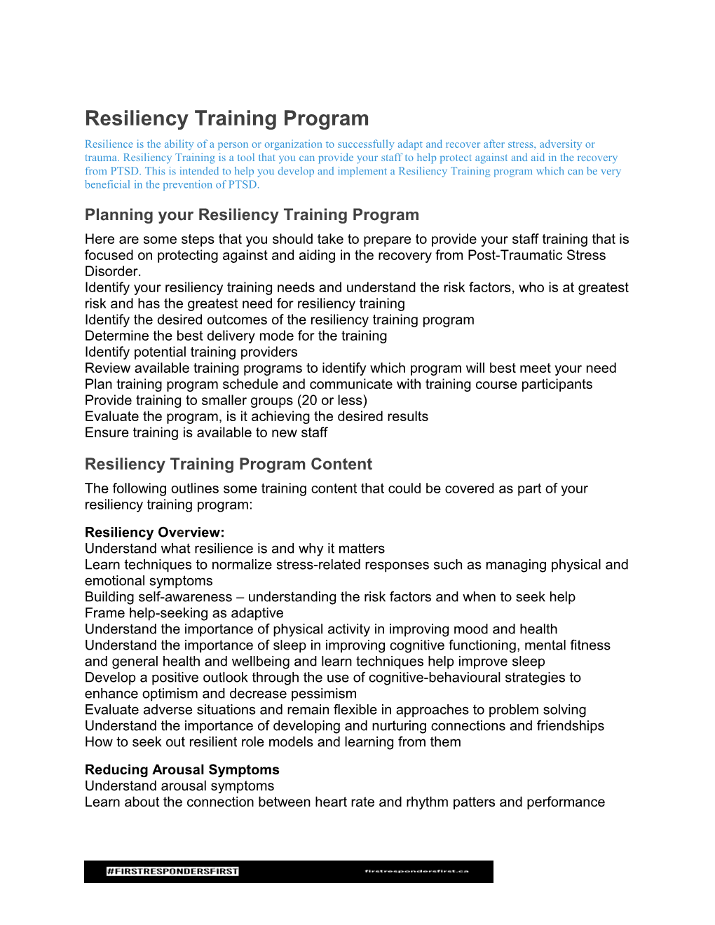 Planning Your Resiliency Training Program