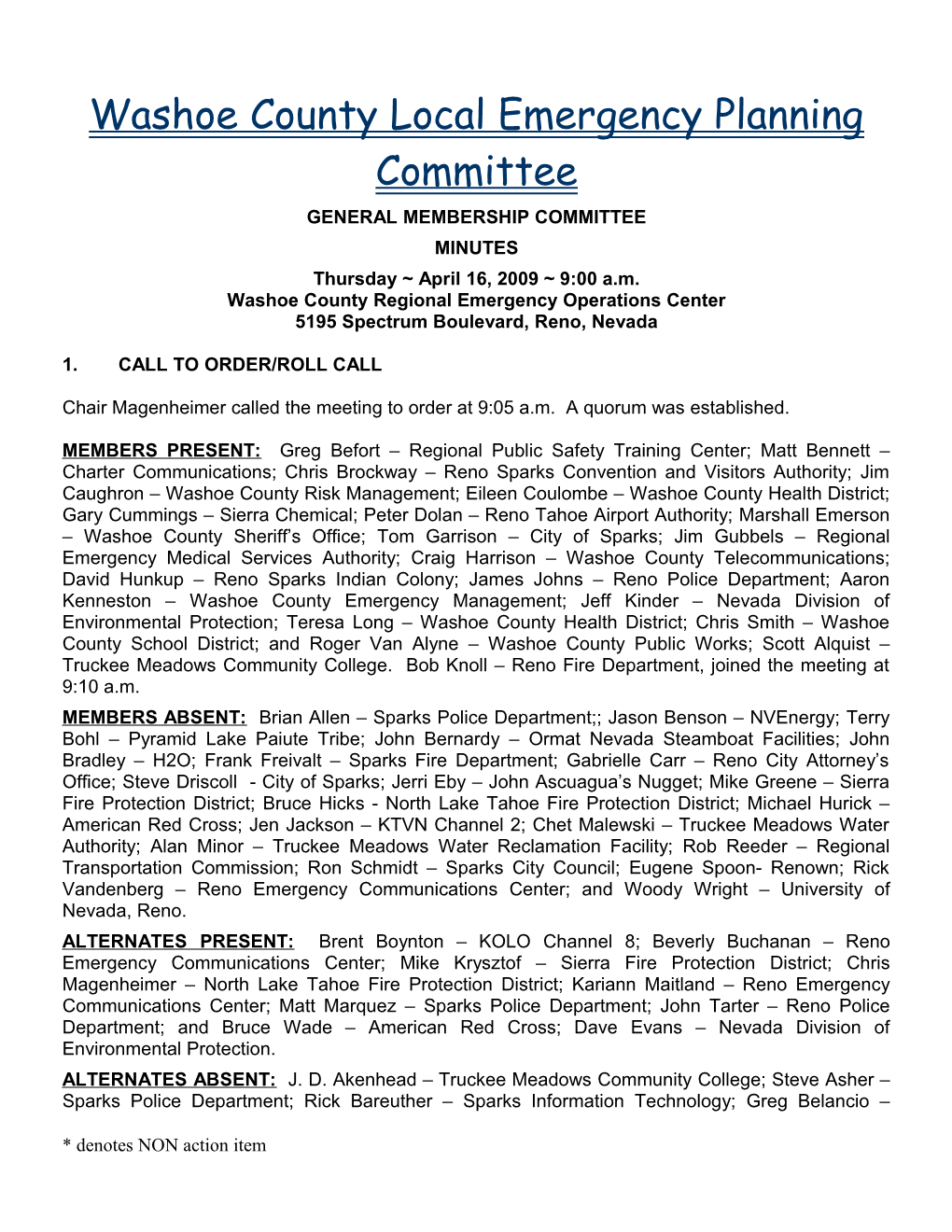 Washoe Local Emergency Planning Committee DRAFT Minutes