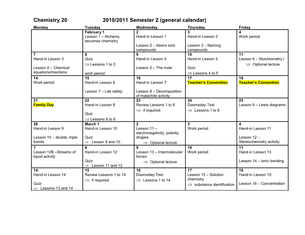 Chemistry202010/2011Semester 2 (General Calendar)