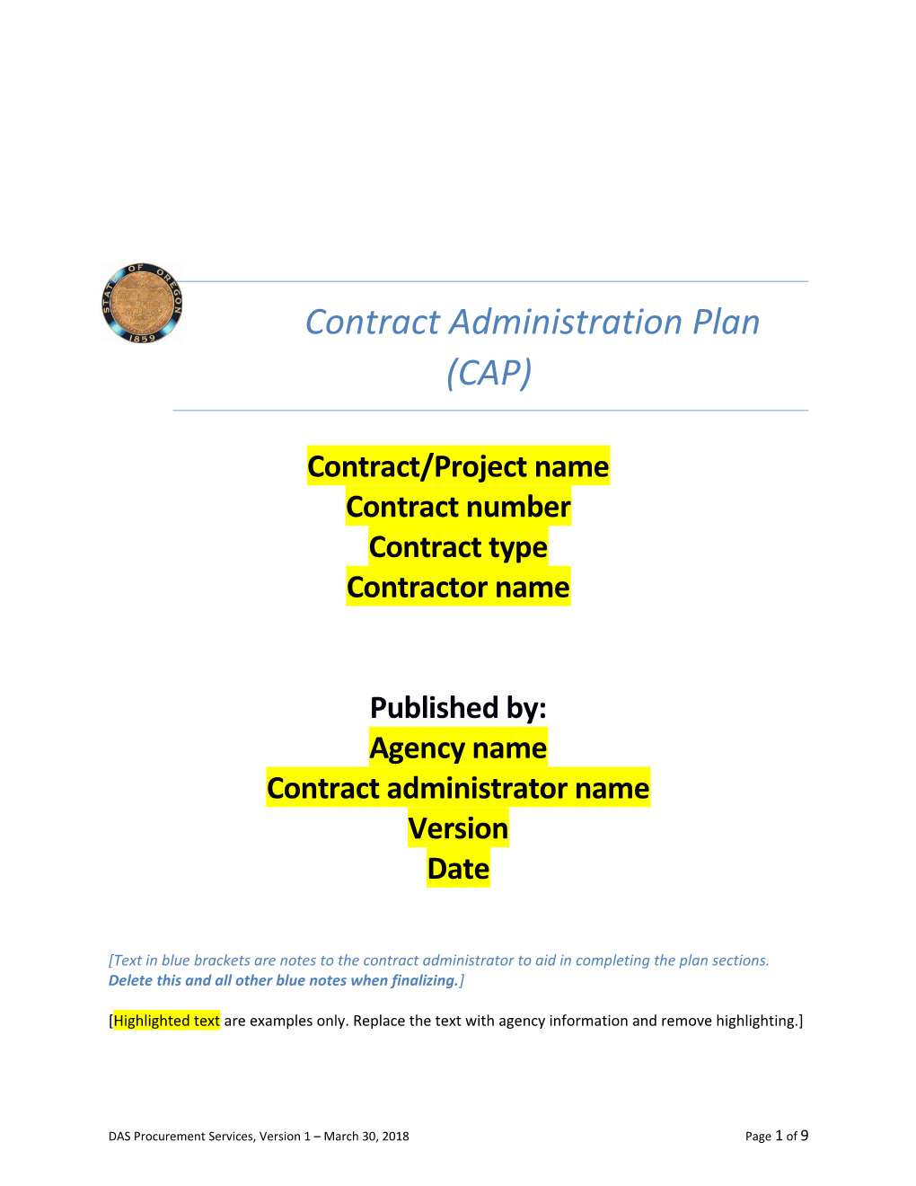 Contract Administration Plan (CAP)