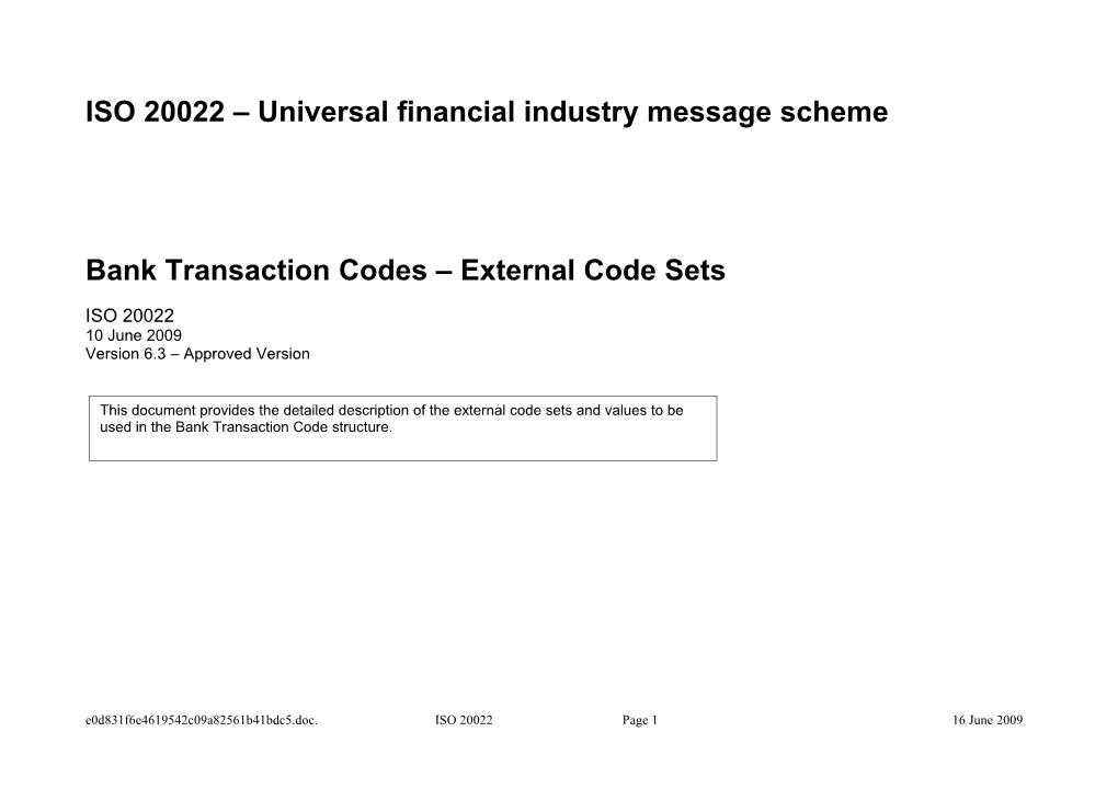 ISO20022 Bank Transaction Codes - Structure Report