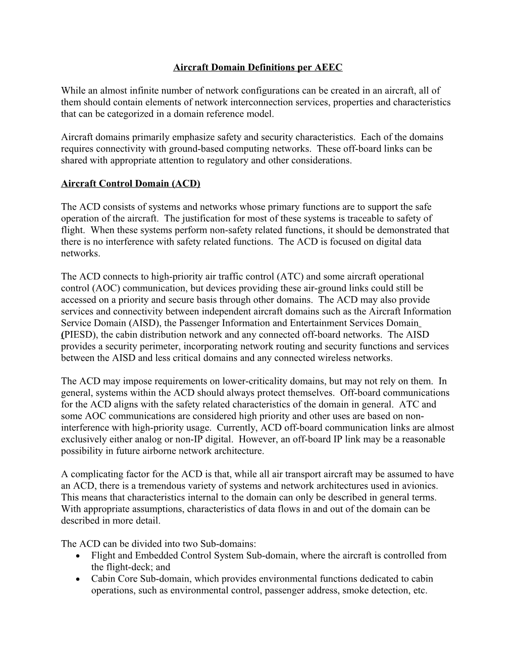 Aircraft Domain Definitions Per AEEC