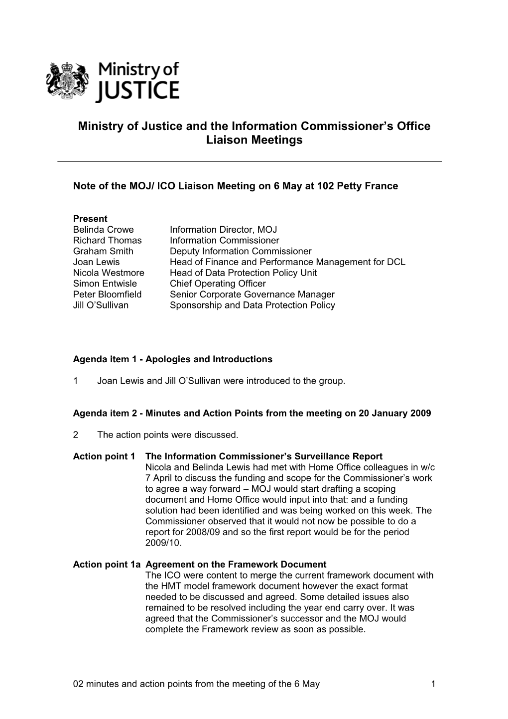 Ministry of Justice and the Information Commissioner S Office Liaison Meetings