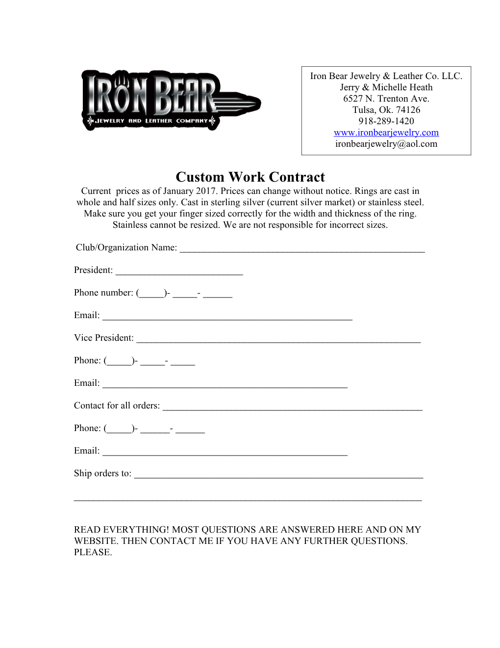 Custom Work Contract