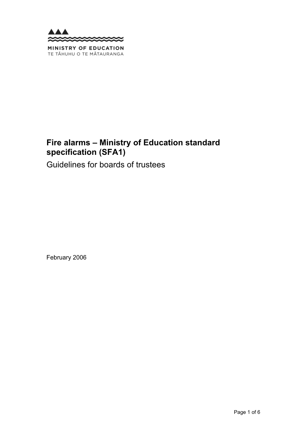 Fire Alarms - Ministry of Education Standard Specification (SFA1)