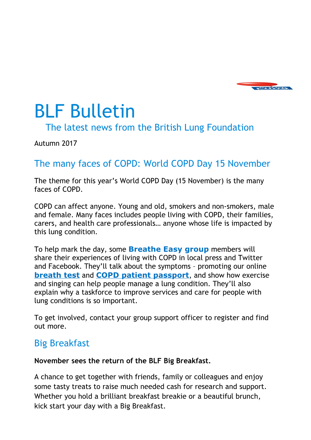BLF Bulletinthe Latest News from the British Lung Foundation