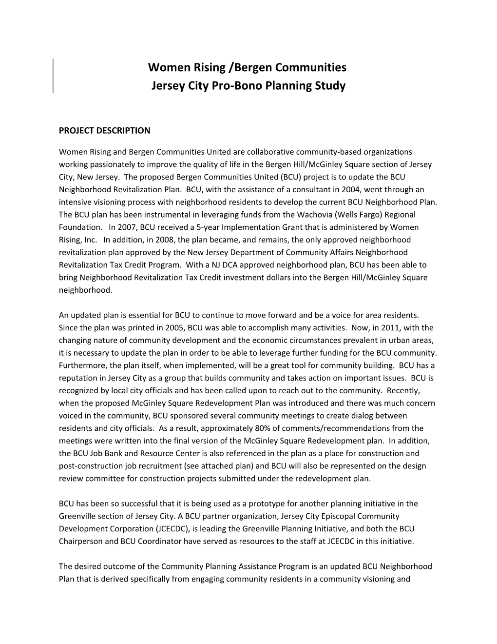 Women Rising /Bergen Communities Jersey City Pro-Bono Planning Study