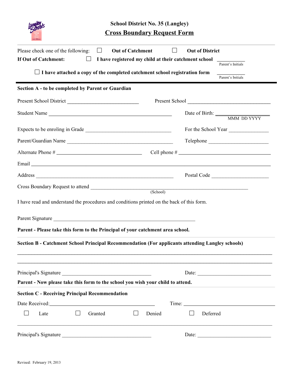 Cross Boundary Request Form