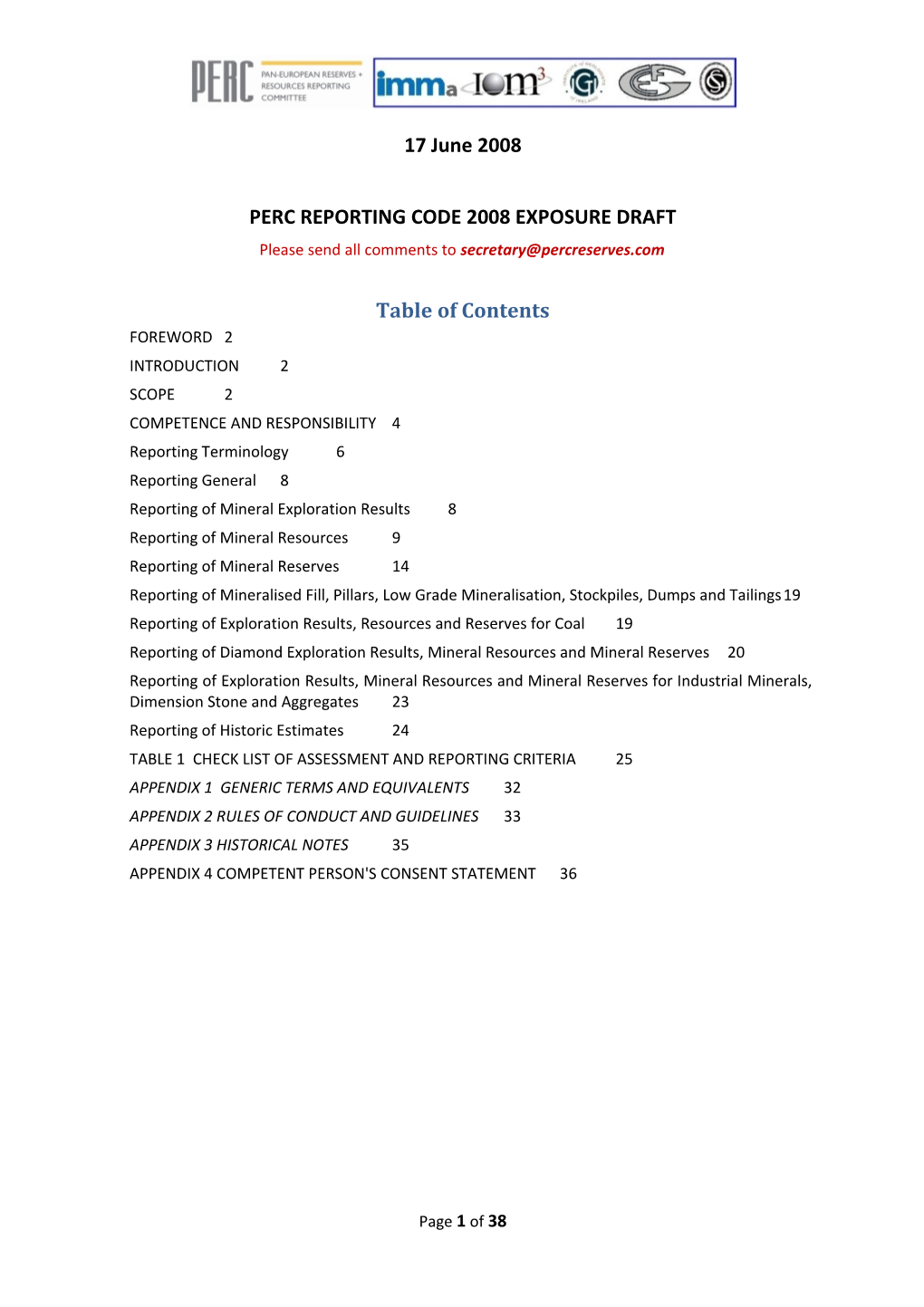 Perc Reporting Code 2008 Final Working Draft