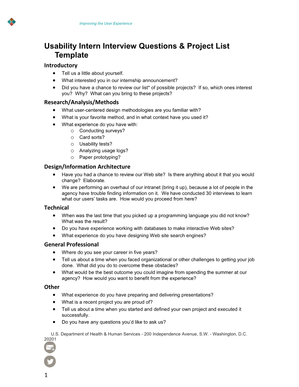 Usability Intern Interview Questions & Project List Template