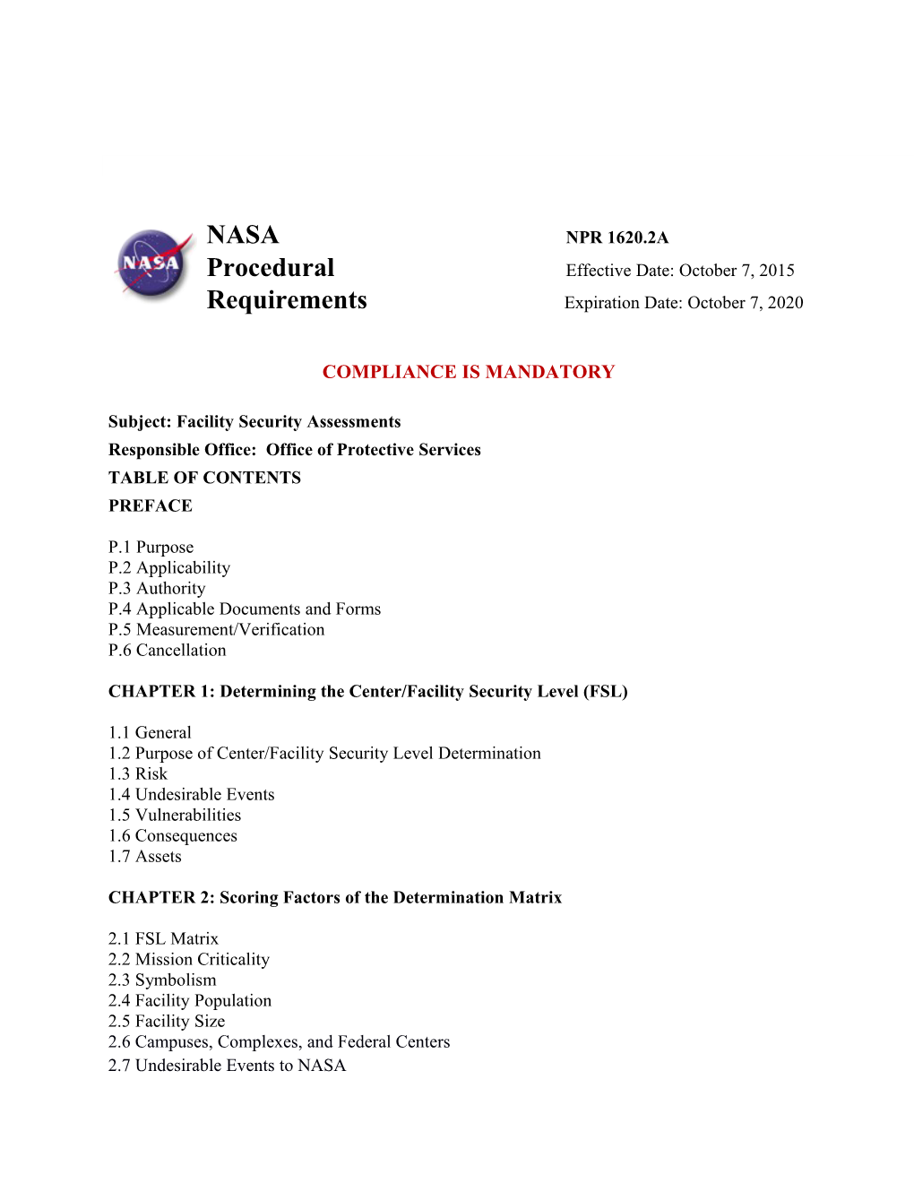 Subject: Facility Security Assessments