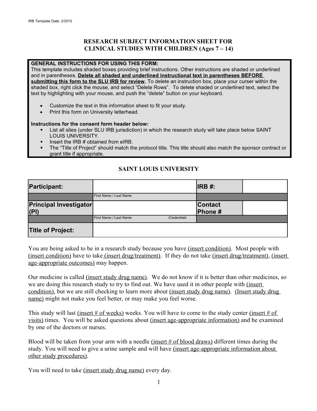Research Subject Information Sheet for Adolescents