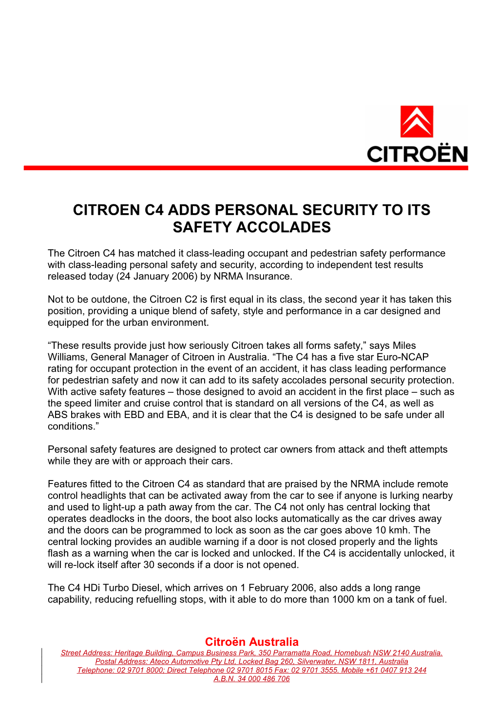 Citroen C4 Adds Personal Security to Its Safety Accolades