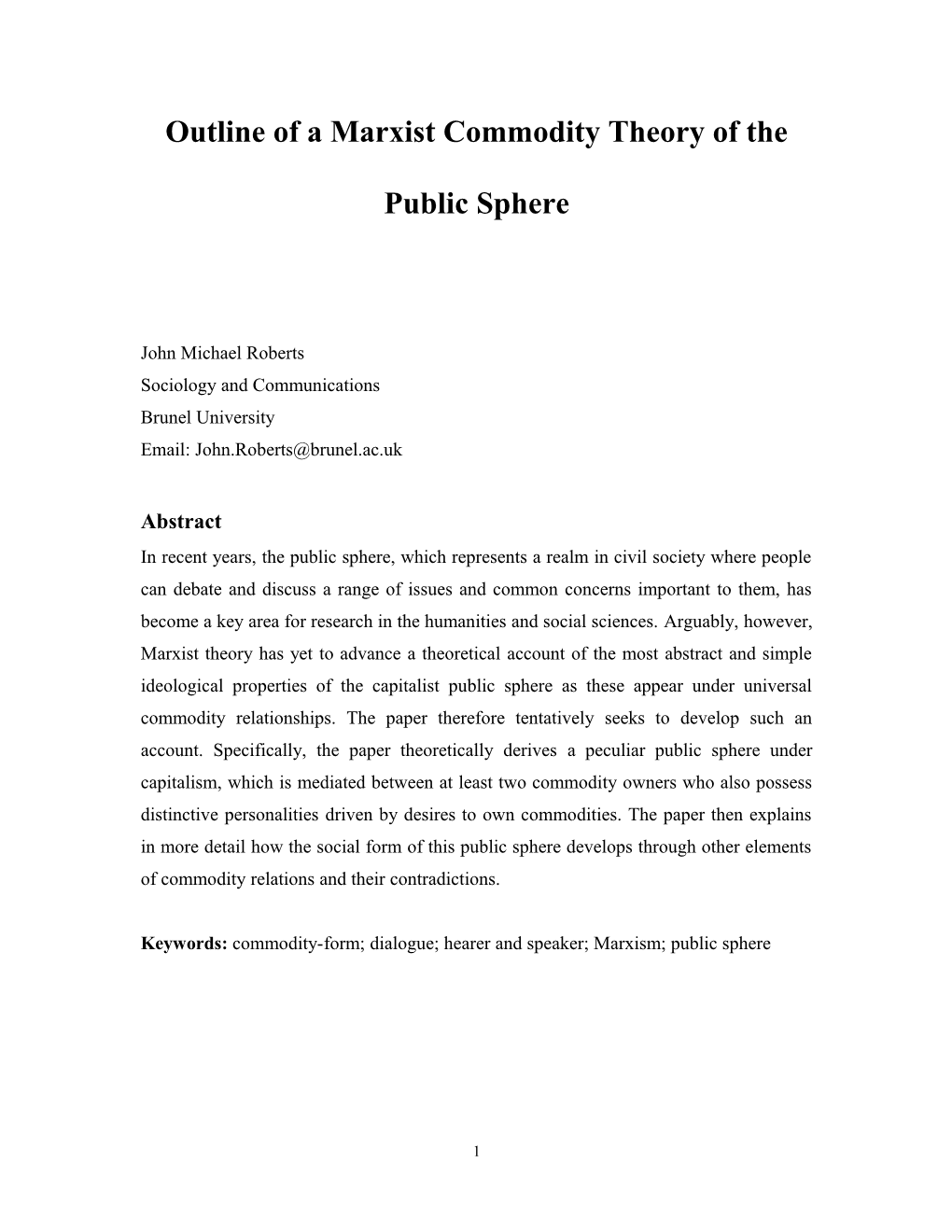 Outline of a Marxist Theory of the Public Sphere