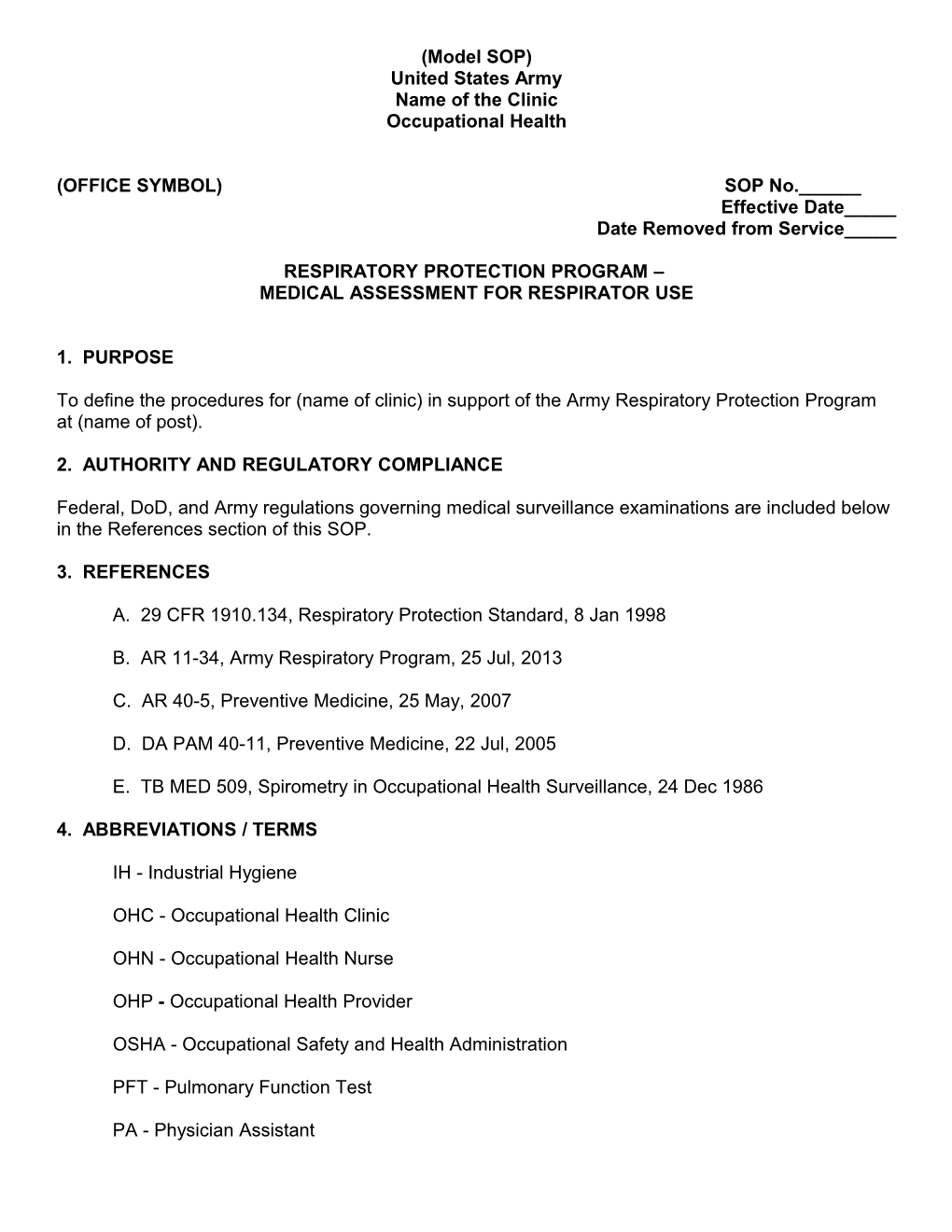 Model SOP - Respiratory Protection Program - Medical Assessment for Respirator Use