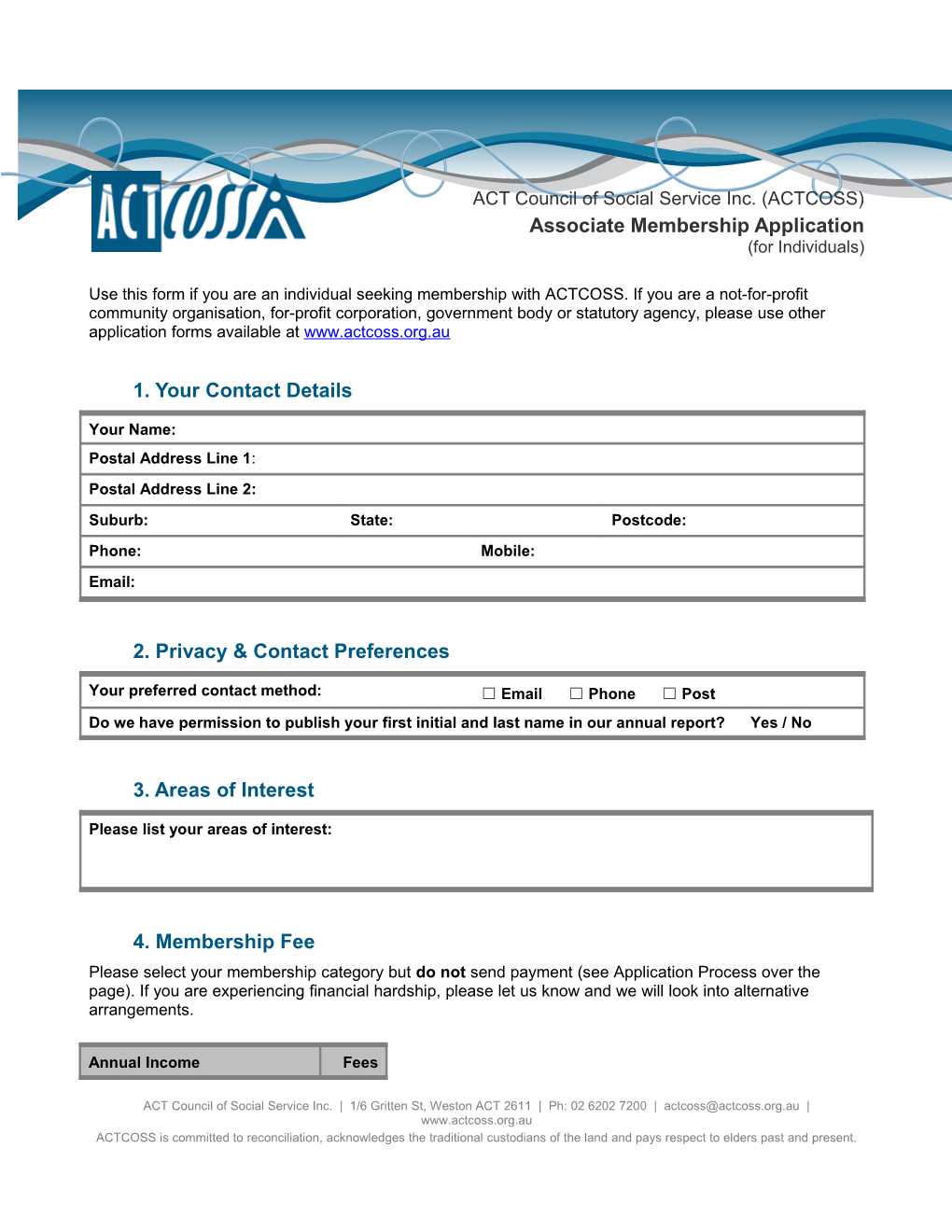 ACTCOSS Membership Form - Associates (Individuals)