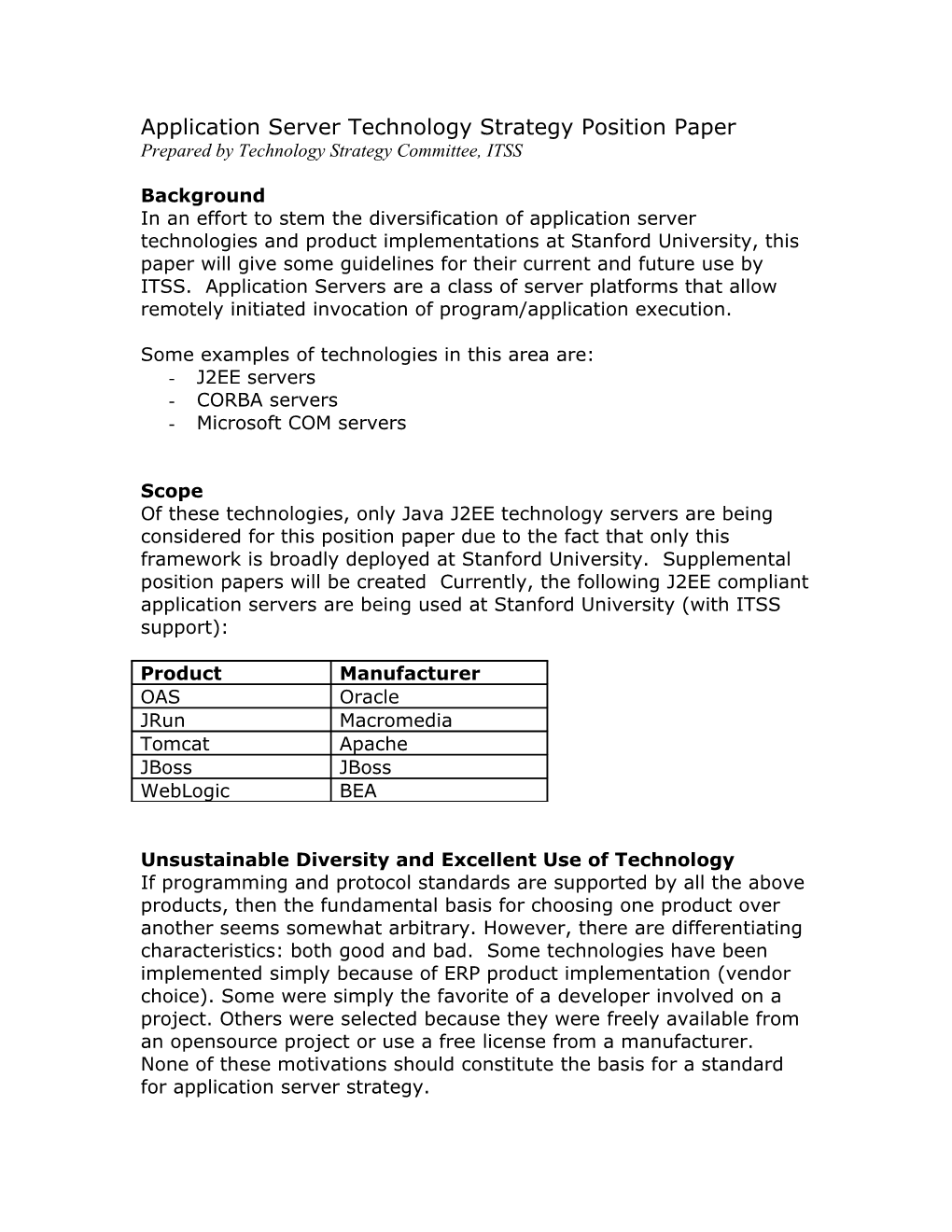Application Server Technology Strategy Position Paper