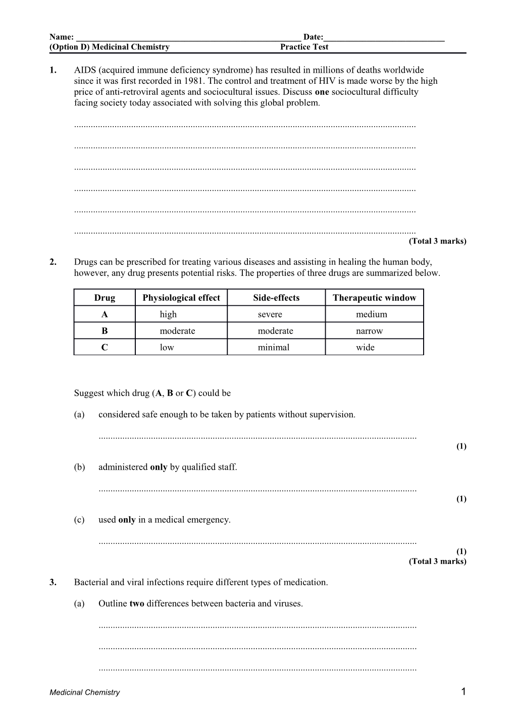 (Option D) Medicinal Chemistry Practice Test