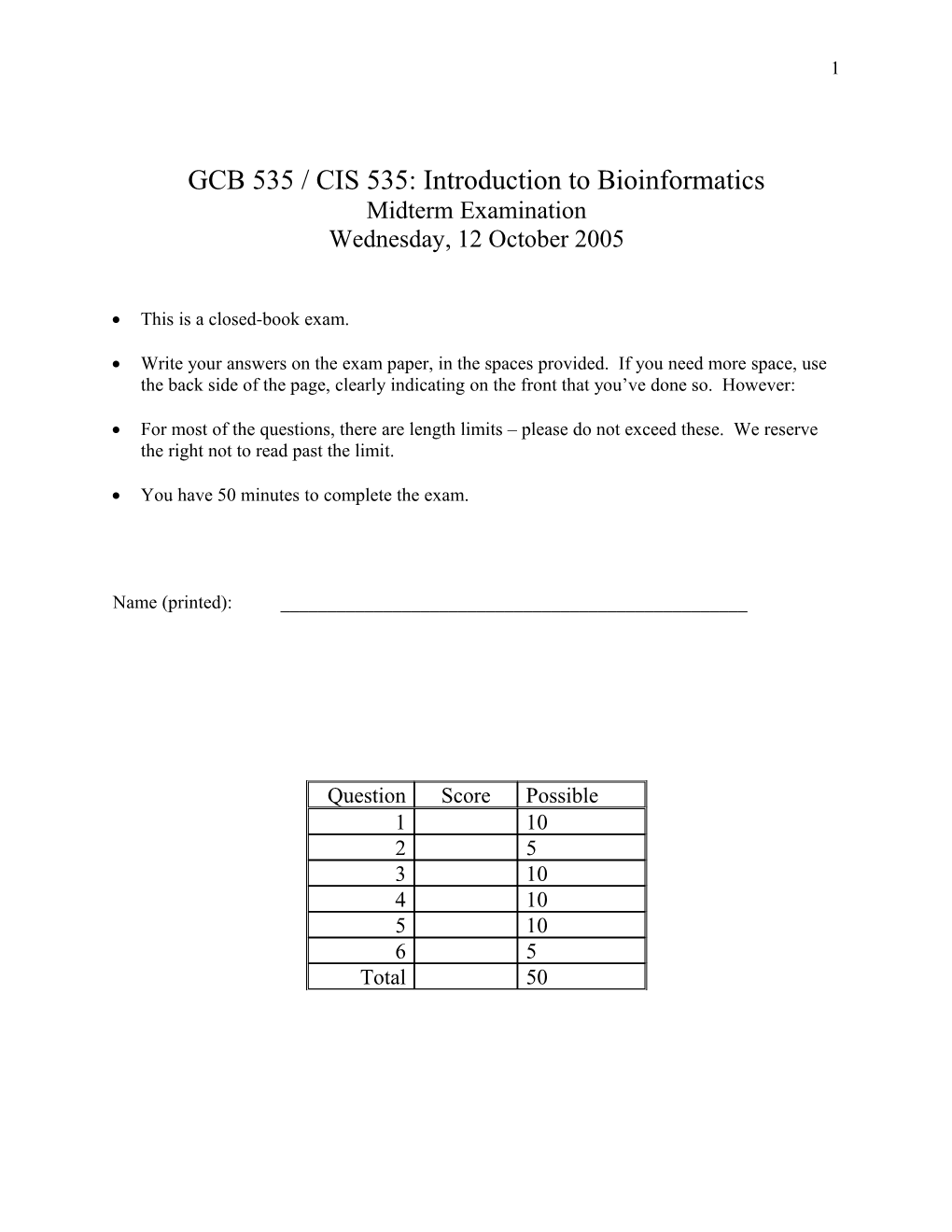 GCB 535 / CIS 535: Introduction to Bioinformatics