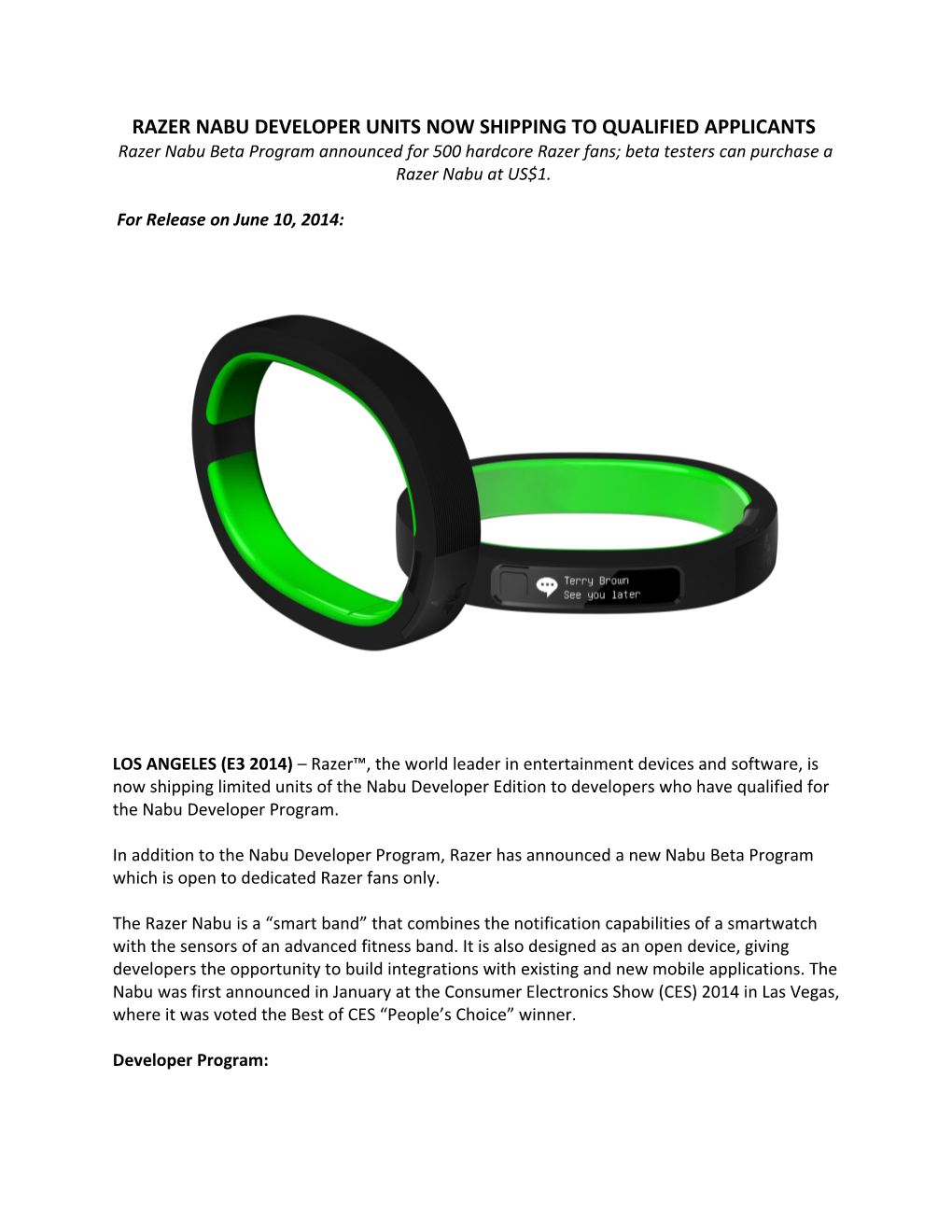 Razer Nabu Developerunits Now Shipping to Qualifiedapplicants