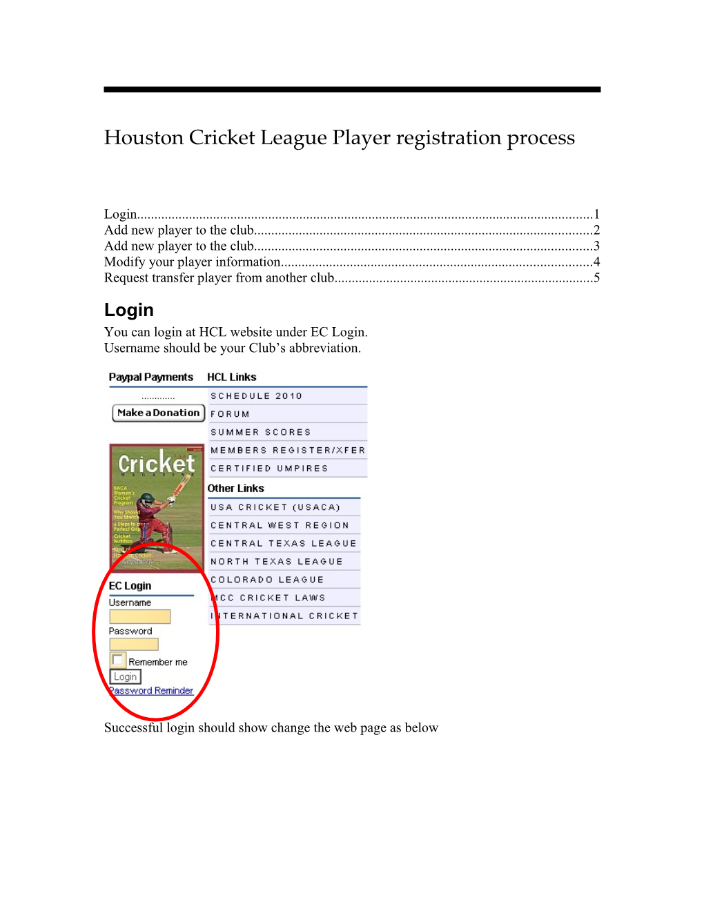 Houston Cricket League Player Registration Process