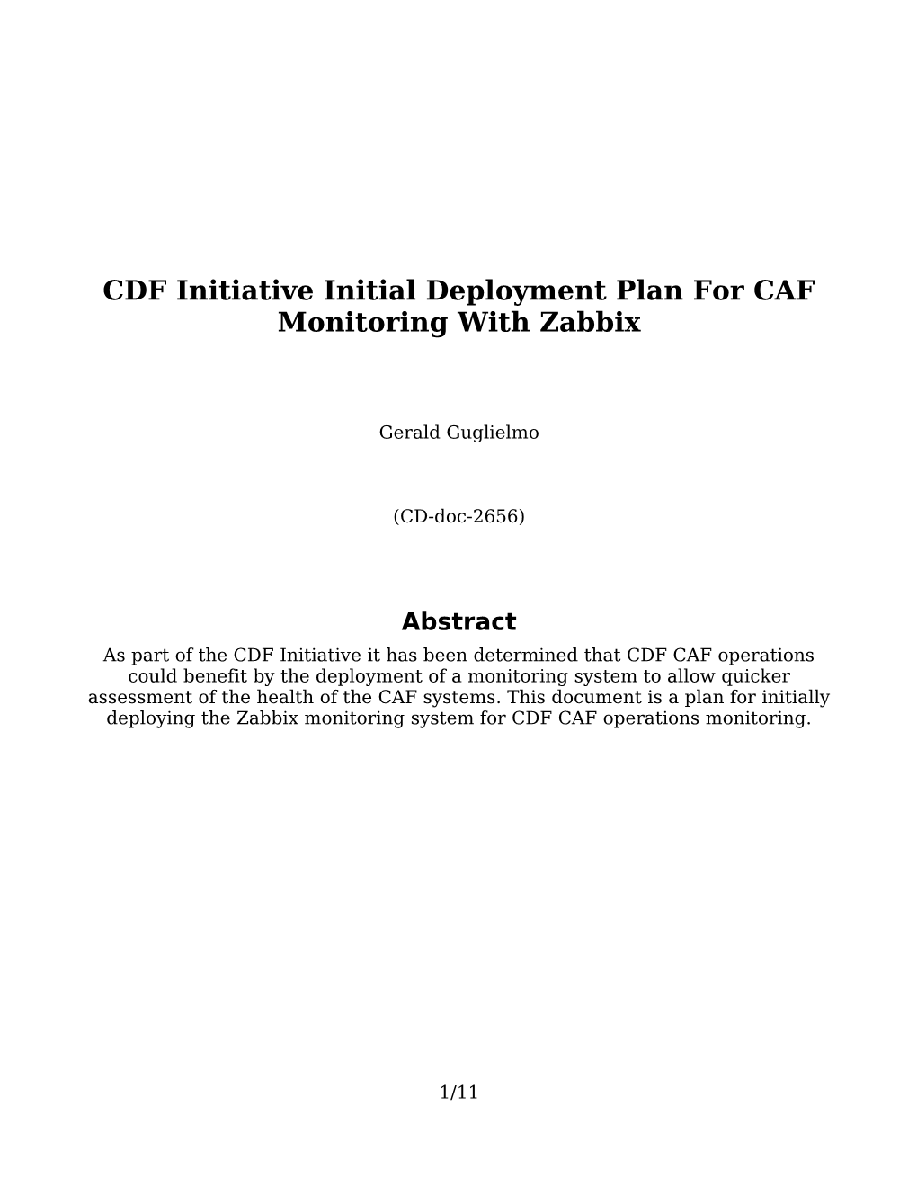CDF Initiative Initial Deployment Plan for CAF Monitoring with Zabbix
