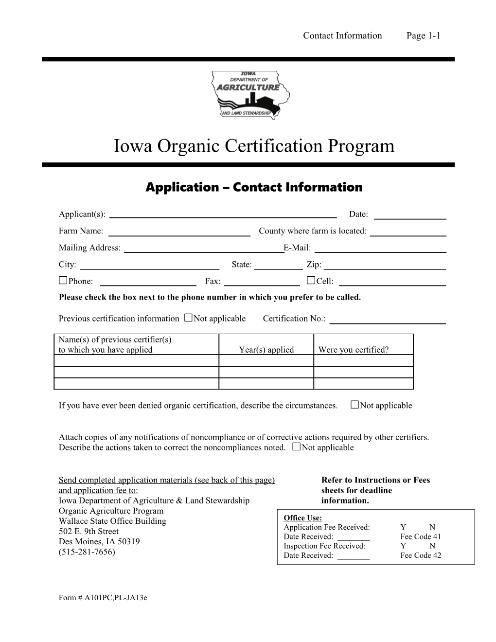 Application - Organic Producer Certification