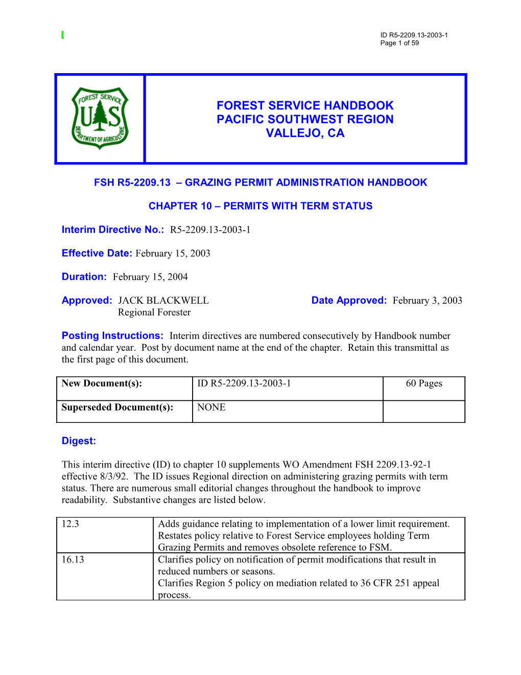 Fsh R5-2209.13 Grazing Permit Administration Handbook