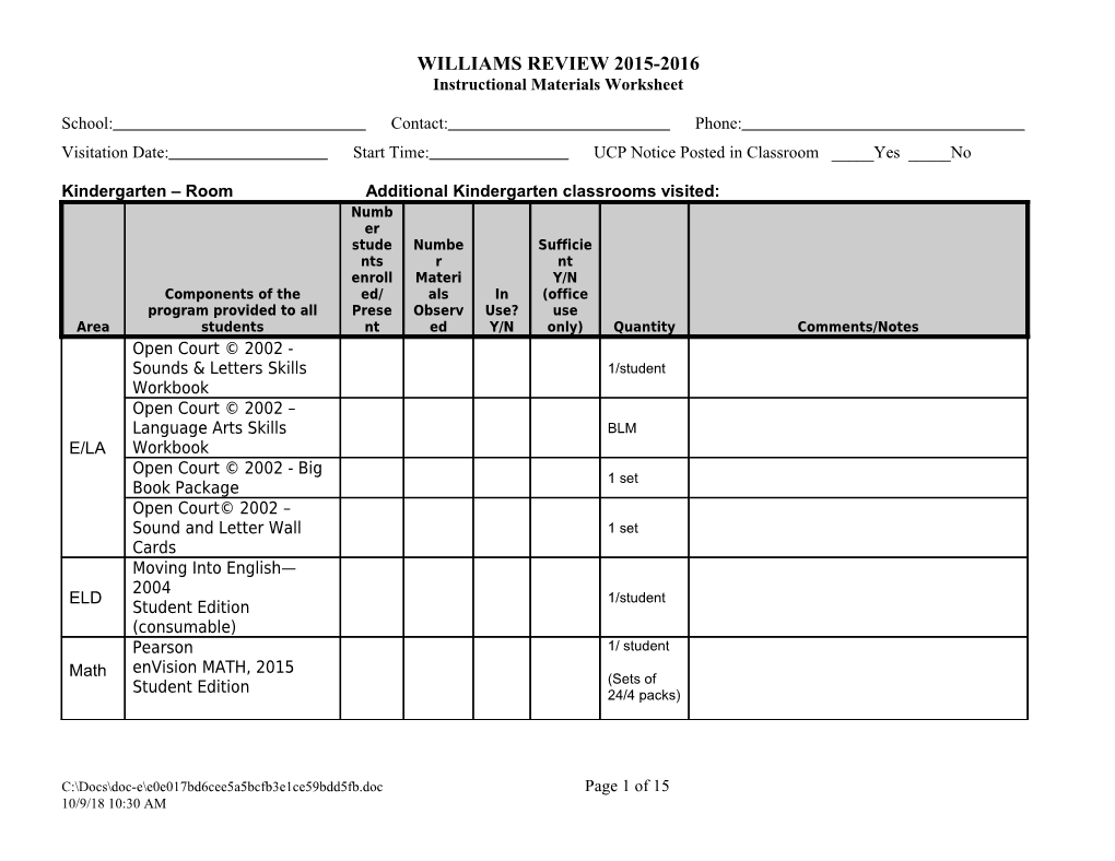 Draft Instructional Materials Survey