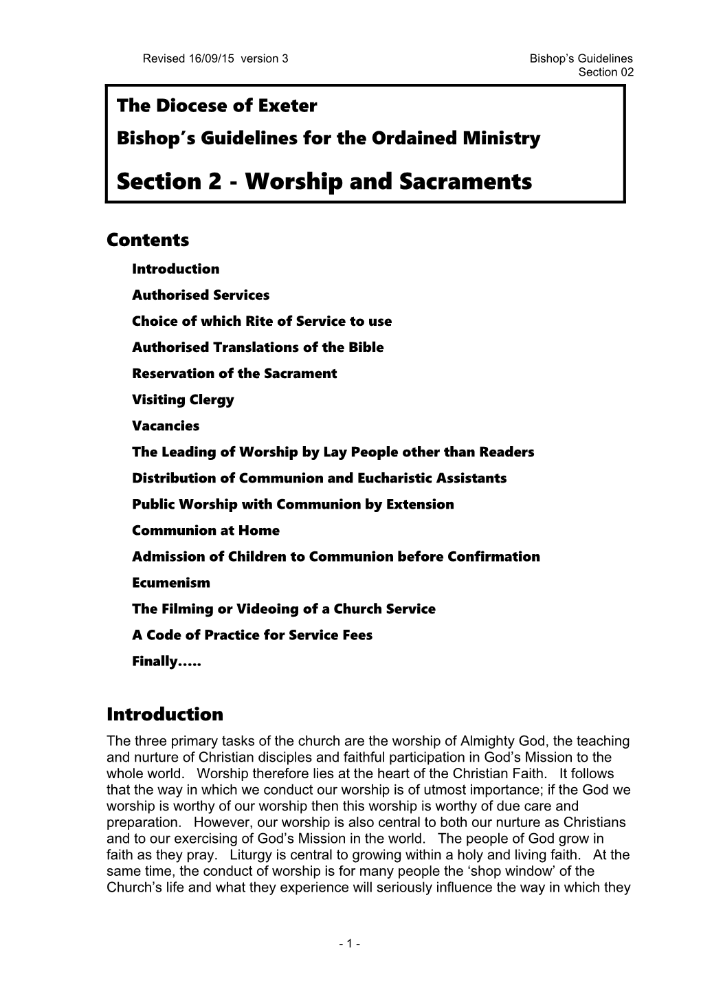 Revised 16/09/15 Version 3 Bishop S Guidelines Section 02