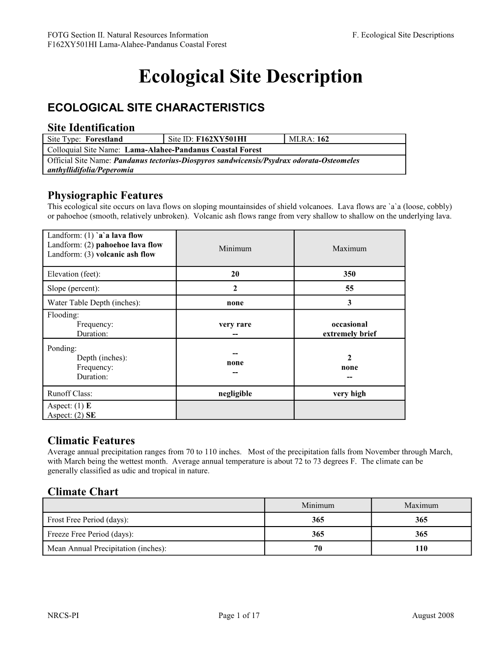 FOTG Section II. Natural Resources Informationf. Ecological Site Descriptions