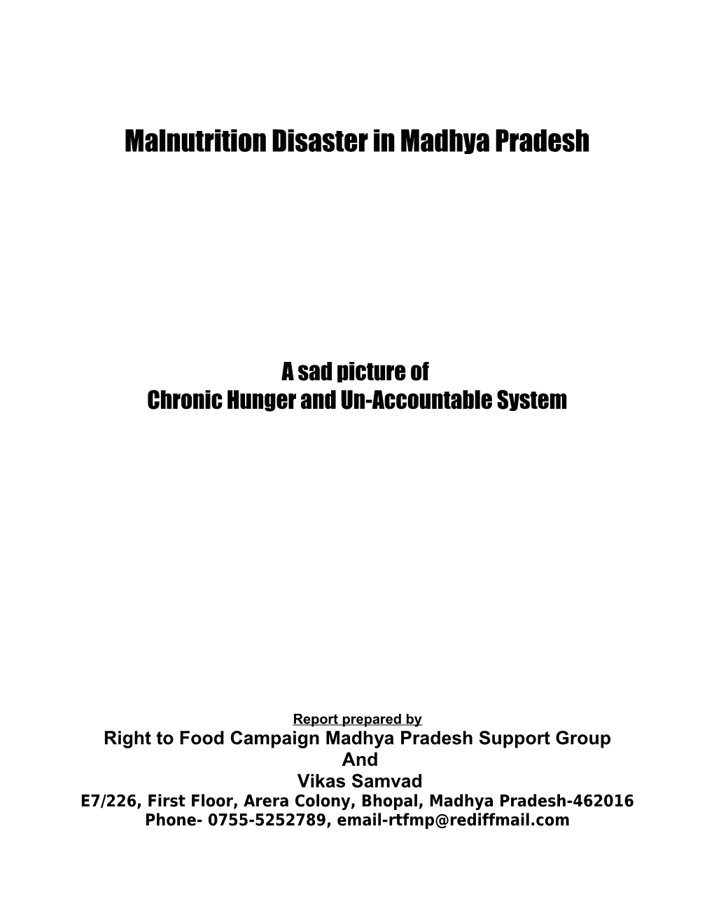 Malnutrition Disaster in Madhya Pradesh