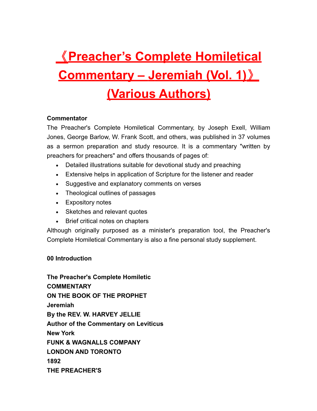 Preacher S Completehomileticalcommentary Jeremiah (Vol. 1) (Various Authors)