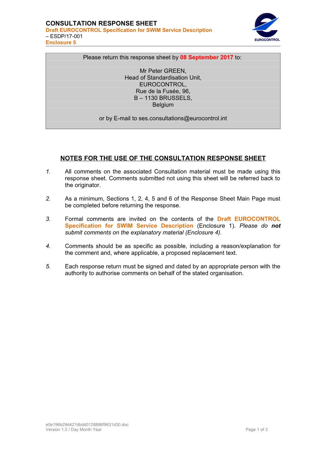 SRV Consultation Response Sheet