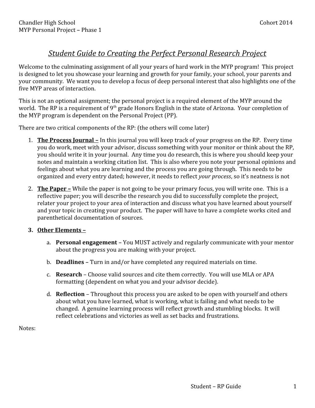 Student Guide to Creating the Perfect Personal Project
