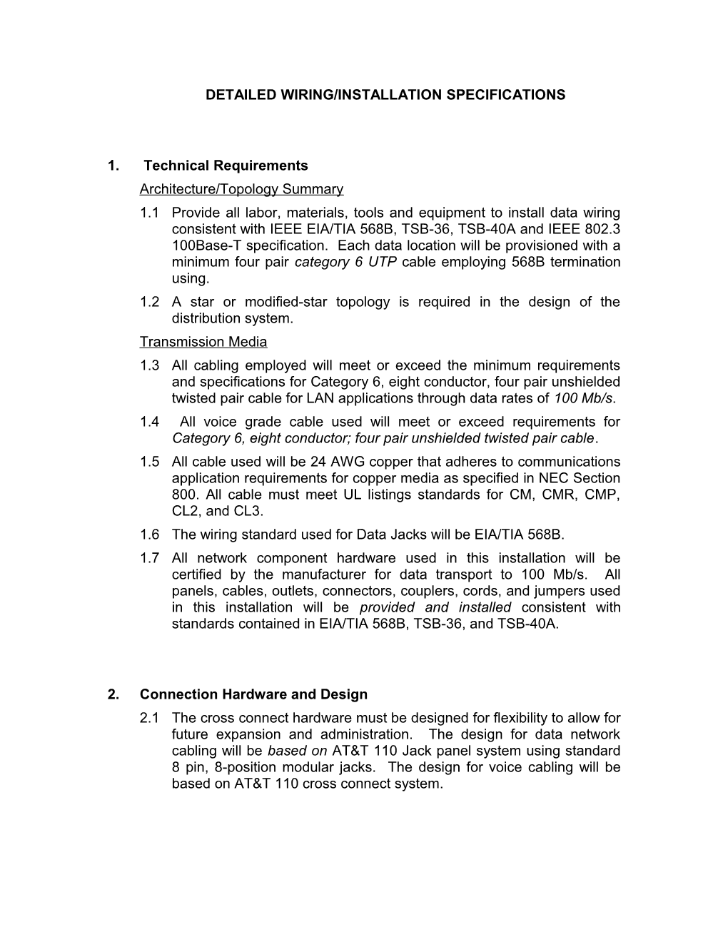 Detailed Wiring/Installation Specifications