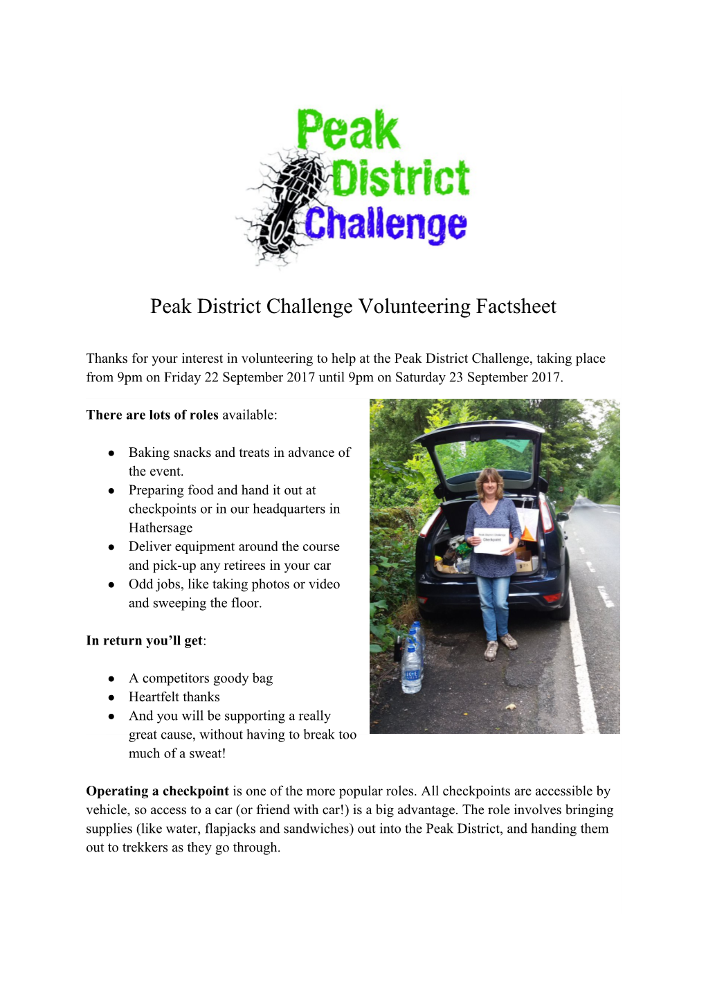 Peak District Challenge Volunteering Factsheet