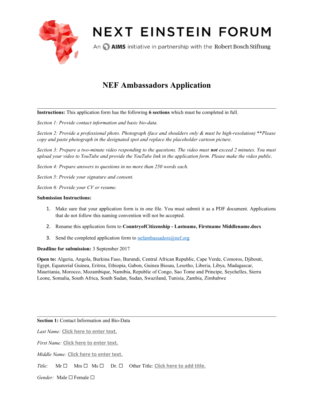 NEF Ambassadors Application