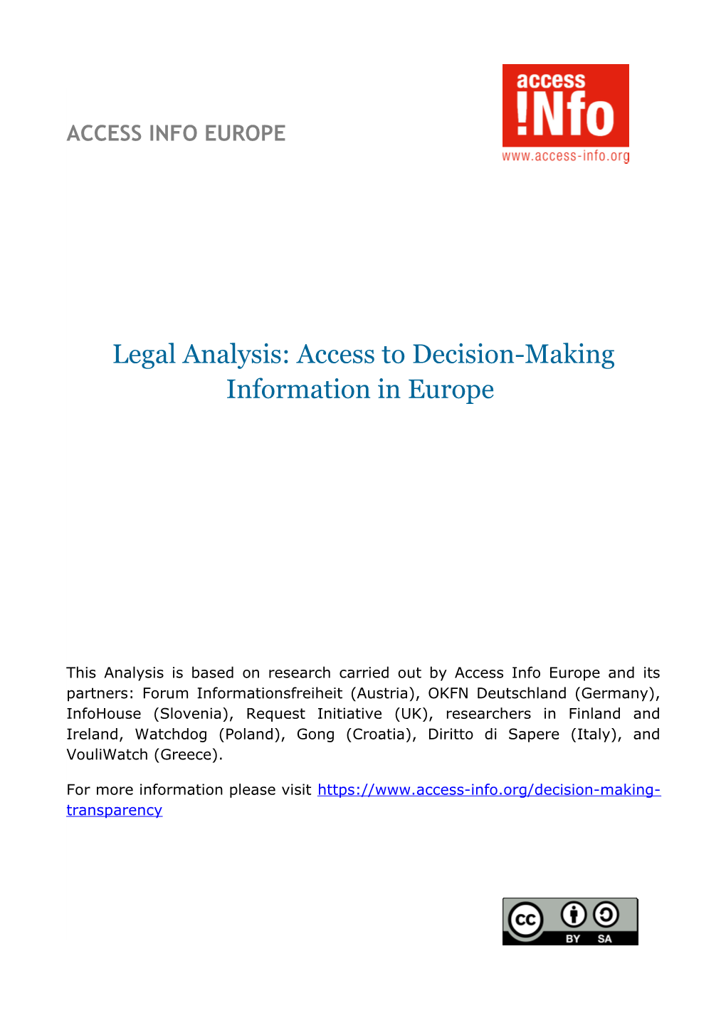 Legal Analysis: Access to Decision-Making Information in Europe