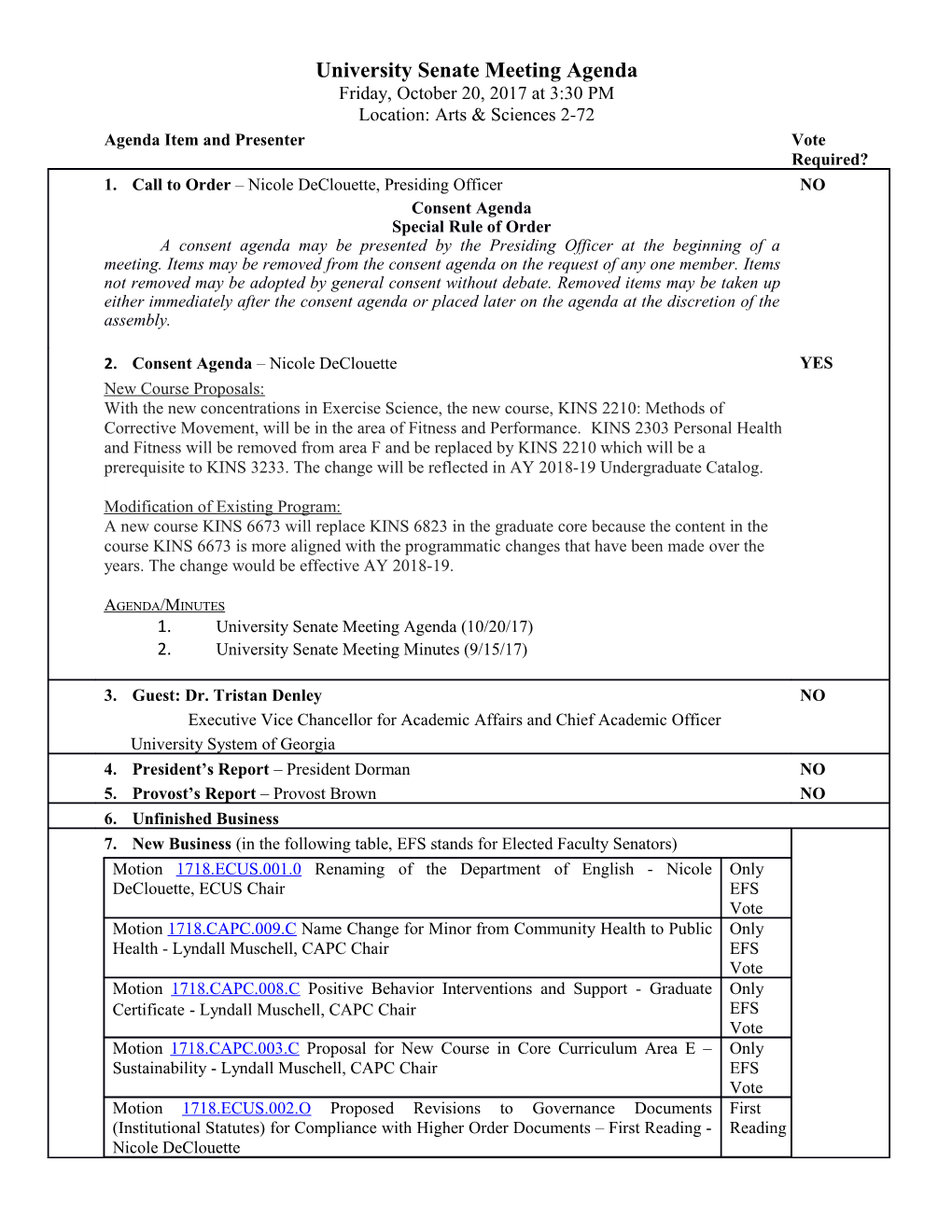 University Senate Meeting Agenda