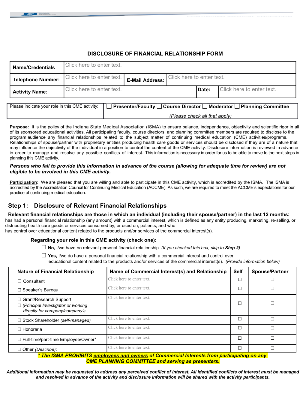 Disclosure of Financial Relationship Form