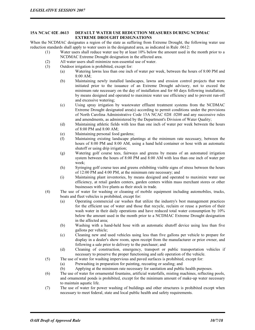 15A Ncac 02E .0613Default Water Use Reduction Measures During Ncdmac Extreme Drought